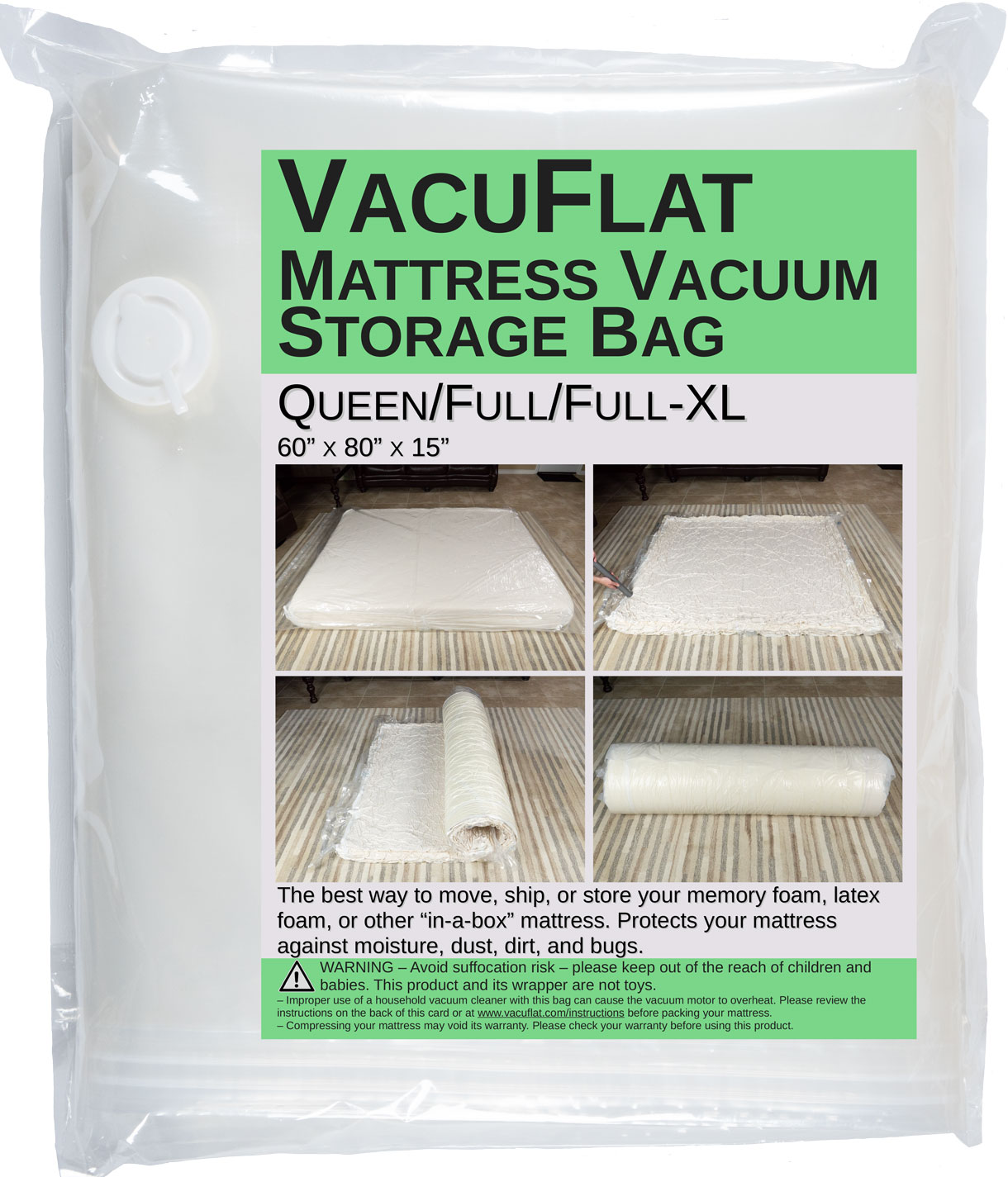 Queen/Full/Full-XL Foam Mattress Vacuum Bag for Moving, Vacuum Seal  Mattress Bag with Straps 